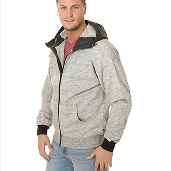 💖MEGA SALE💖 CONVERSE SWEATSHIRT MIXED MEDIA ZIP Grey Men's Size 10017907-A01 - Picture 3 of 6